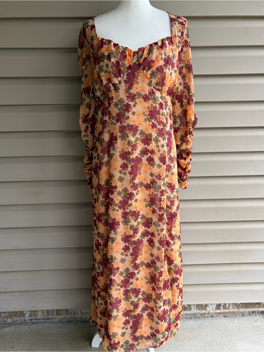•ASOS DESIGN Curve• Floral Maxi Dress Ruched Sleeves Slit Skirt - Size 16